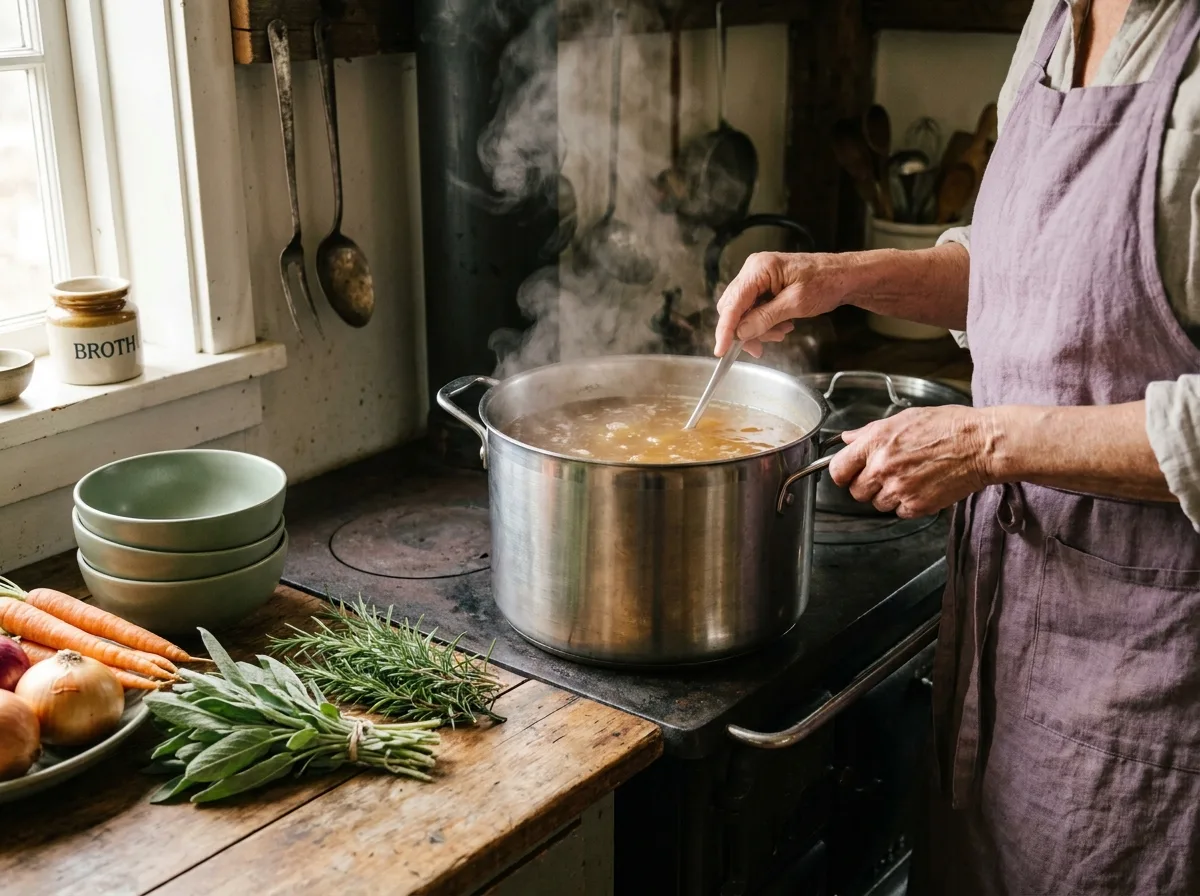 A batch being stirred slowly in the NutriSpoon production kitchen
